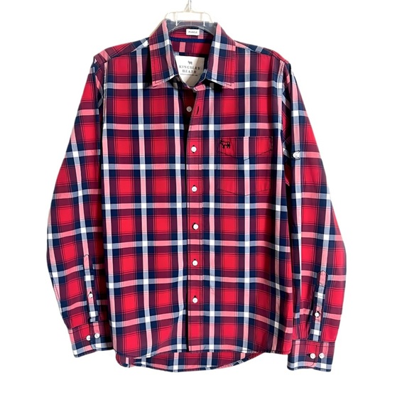 Kingsley Heath Red Plaid Muscle Fit Long Sleeve Button-Up Shirt - Men’s Sz Large - Picture 4 of 11